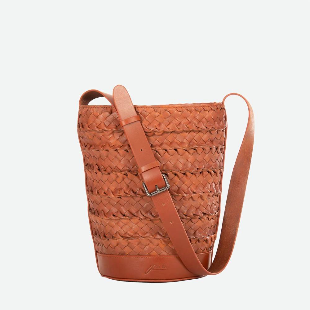 NEW PER LEI NEW YORK women's emery woven bucket bag in chestnut - Picture 3 of 6